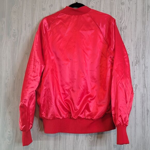 Vintage Red Satin Bomber Jacket XL | 80s Sportswear, Retrocore, Blokette Vibes - Picture 2 of 5